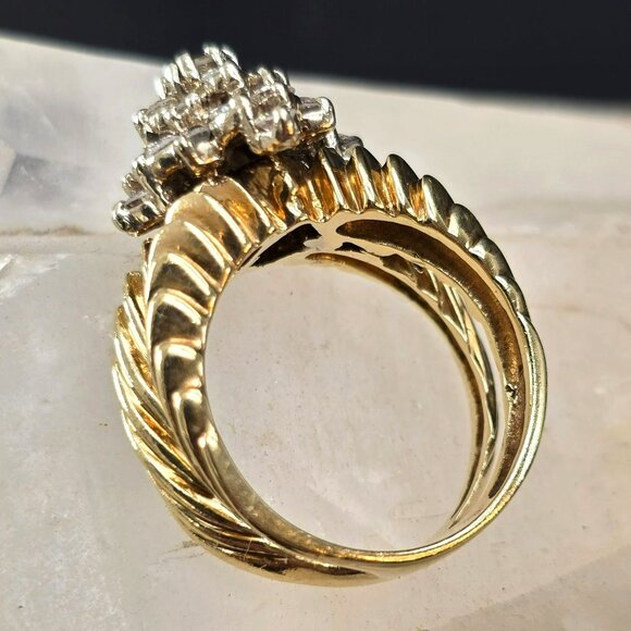 Vintage 14K Gold Diamond Cluster Ring Yellow & White Gold Size 5.2  JH174 - Picture 4 of 16
